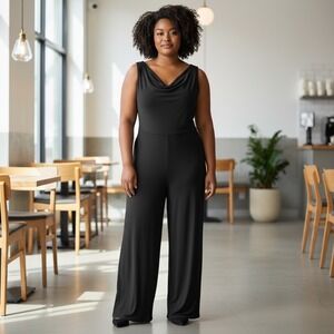 Yumi Kim Womens 3X Black Sleeveless‎ Cowl Neck Wide Leg Jumpsuit Plus Size